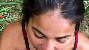 Teen Brunette's Wild Outdoor Encounter With Intense Blowjob And Fucking