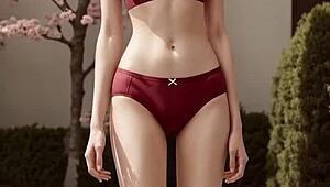 Lingerie models under the cherry blossom trees