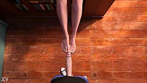 Hot teen 18+ gives a footjob to a huge cock in a public library full game in bio