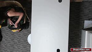 brunette shoplifter with small tits caught stealing lingerie, then fucked by police officer