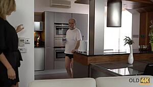 old4k after drinking tea girl and old husband have sex on sofa