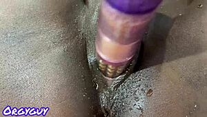 Let's try a perverse home threesome with huge toys and squirting amateurs.