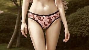 Lingerie models under the cherry blossom trees