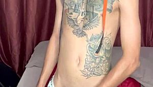 Thiago Kelton explores a silicone ass in the bedroom.