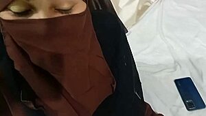 hot muslim sister lifts hijab on bed for stepbrother's fucking