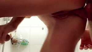 Skinny babe's tight ass gets filled with creampie in the bathroom