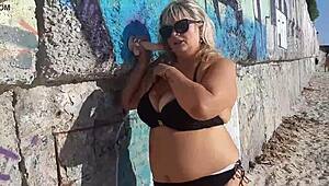 Intense Outdoor Toy Play With Wet Big Boobs And Sucking Action