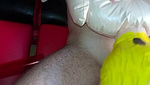 Close-Up Attempt to Fuck Inflatable Doll's Mouth