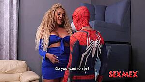 Carla Morelli Gets Punished by Spiderman in Garage Quickie