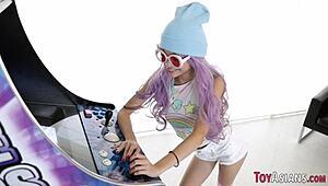 little asian skank with small tits rides a big cock casually