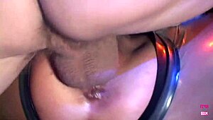 Tied blonde watches husband stretch lingerie brunette's asshole