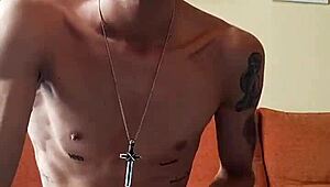 Tattooed Spanish Guy Cums Watching Porn