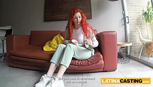 Beautiful Latina Redhead Successfully Aces Job Interview After Engaging in Rough Sex with Casting Agent's Huge Monster Cock!