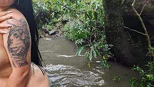 curvy colombian antonella jones meets a stranger at the river and convinces her to fuck him outdoors until he cums inside her