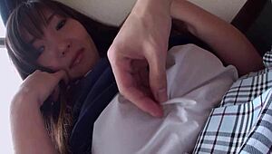 Adorable Japanese Girl Moans Cutely While Loving Creamy Cum in Hairy Pussy