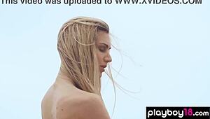 Skinny Italian MILF plays with balloons on the beach 😊