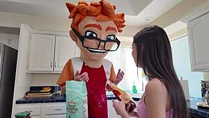 Kleine brunette Eva Generosi zuigt lul en neemt zaad