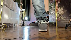 Beautiful brunette tries on sexy lingerie backstage