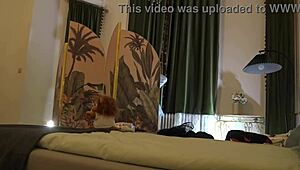 Beautiful brunette tries on sexy lingerie backstage