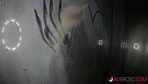 Tattooed blonde Adalind Gray fucks toy in shower