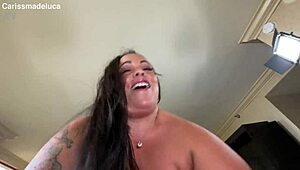 Intense blowjob from brunette milf on monster cock