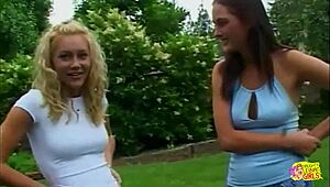 big nipples get very hard as a lesbian pinches them and cums