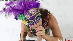 Busty Brunette Oiled Milf with Thick Ass Says Happy Mardi Gras - Camela Clutch