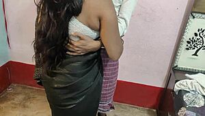 in the country ranch, this hot bengali muslim lady with a big ass got bent over in doggystyle by her hindu boyfriend, leading to anal assfucking and a creampie in her black saree.