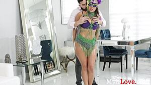 Busty Brunette Oiled Milf with Thick Ass Says Happy Mardi Gras - Camela Clutch