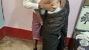 in the country ranch, this hot bengali muslim lady with a big ass got bent over in doggystyle by her hindu boyfriend, leading to anal assfucking and a creampie in her black saree.