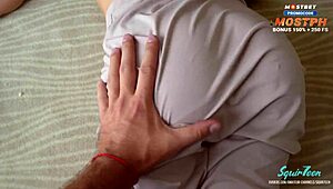 The Skinny Submissive Brunette Asks, 'Can You Help Me Get Out From Under This Sofa?'