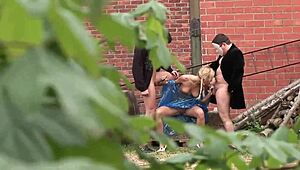 Deniska Intensely Plays Perverted Games With Masked Men Outdoors