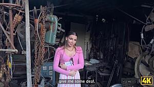 debt4k young debtor shows collector real squirt in garden