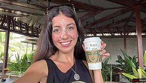 Crazy cumwalk in starbucks - blowjob in public toilet drinking coffee with sperm ☕