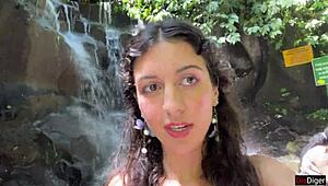 cum on face in public locker room and cumwalk at the waterfall, sloppy and sexy!!