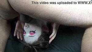 Mad Moxxi gets rough head hanging throat fuck. Balls deep cum in throat as she stares.