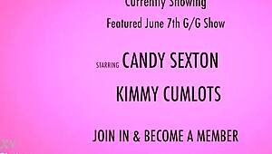 Candy Sexton and Kimmy Cumlots masturbate with strapons and squirt