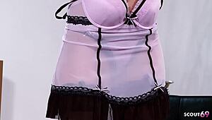 Oiled bombshell with saggy big natural tits gets massive cumshot after fuck by whitezilla monster cock