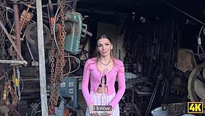 debt4k young debtor shows collector real squirt in garden