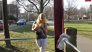 German blonde teen appears naked in public