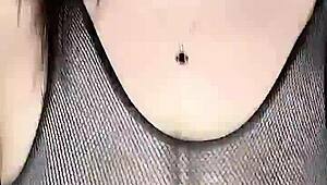 I fuck huge natural tits from above in stockings