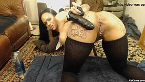 teen skinny ebony girl uses toys on webcam for entertainment