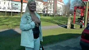 German blonde teen appears naked in public