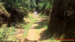 Indian college girlfriend fucks outdoor in bush with lover