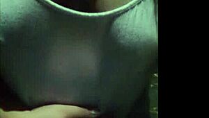 A beautiful curvy woman with big natural tits shows her boobs in public while walking outdoors