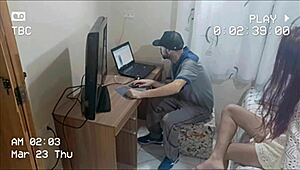 Technician visits woman in uniform without underwear