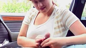 Young Redhead BBW Girl Posing Fat in Car