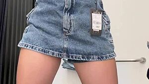 Barely legal sweetierjasmin performs seductive striptease in store cabin. Shopping turns wild