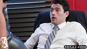 The headhunter, a persuasive latina milf, flaunts her big curves at the office