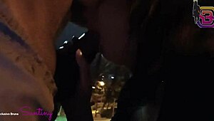 Wife filmed sucking big cock in city square